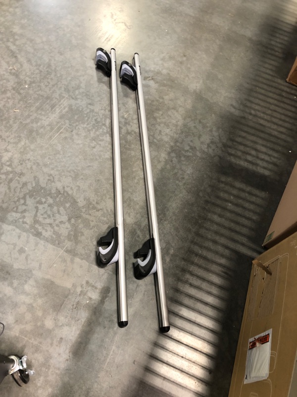 Photo 3 of StayThere Roof Rack Crossbars, 54'' Aero Aluminum Roof Rack Cross Bars Raised Side Rail Gap Needed - 200 lbs Load Capacity
**See pic, minor dings on 1 rail. 
***NO KEY IN BOX TO UNLOCK