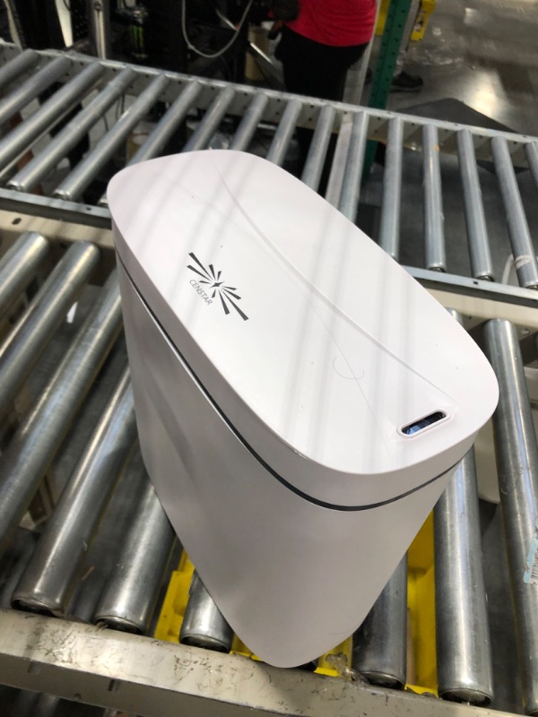 Photo 1 of Bathroom Trash Cans with Lids, Touchless Trash Bin, 3.1 Gallon Slim Plastic Narrow Waterproof Motion Sensor Garbage Can,Dog Proof Covered Wastebasket for Office, Bedroom, Toilet, Kitchen, RV
-WHITE