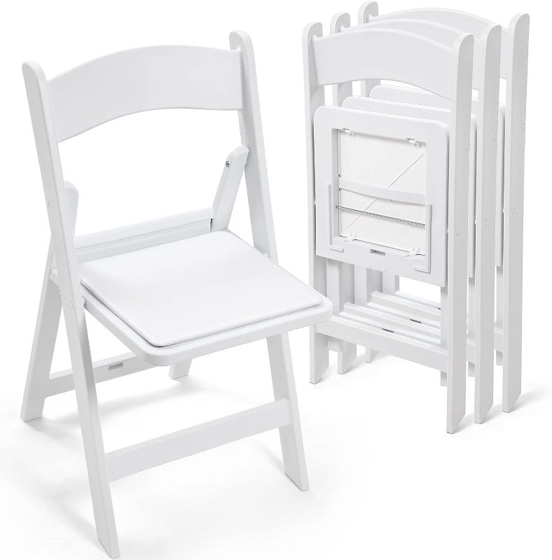 Photo 1 of 4 Pack Folding Chairs White Plastic Folding Chair Comfortable Resin Foldable Chair Lightweight Dining Chairs with PVC Padded Seats for Wedding Events Party Picnic Kitchen Garden Church Indoor Outdoor
