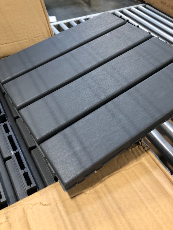 Photo 4 of 36 sq. ft Plastic Interlocking Deck Tiles,36 Pack Patio Deck Tiles,12"x12" Waterproof Outdoor Flooring All Weather Use, Patio Floor Decking Tiles for Porch Poolside Balcony Backyard,Dark Grey 36 Grey