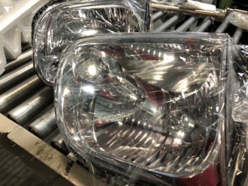 Photo 1 of AS Headlight Assembly Compatible with 2005-2006 Toyota Tundra Double Cab/ 2005-2007 Sequoia Headlamp Chrome Housing Driver and Passenger Side OE Replacement A-Chrome Housing Amber Reflector Clear Lens