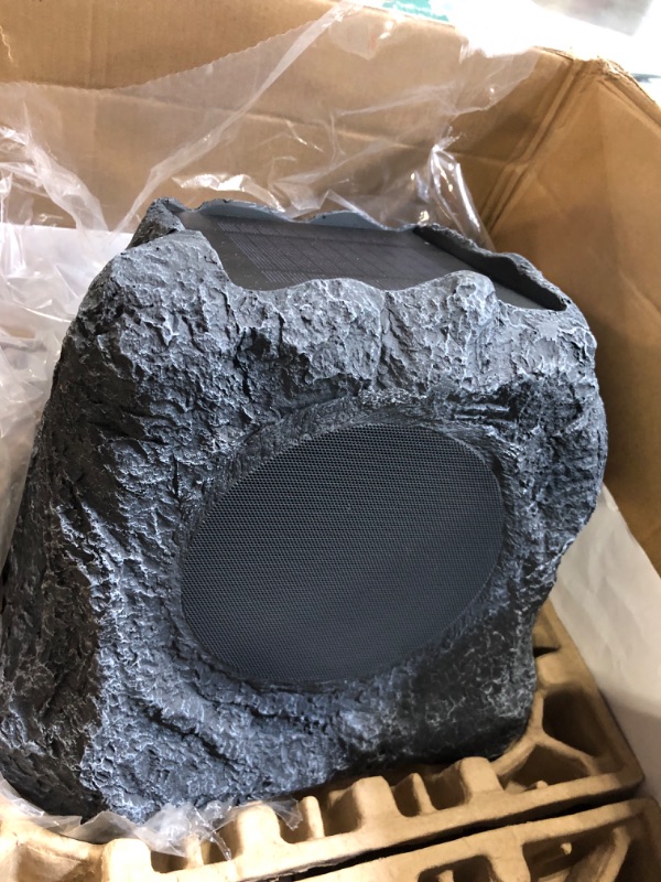 Photo 5 of Innovative Technology Outdoor Rock Speaker Pair - Wireless Bluetooth Speakers for Garden, Patio, Waterproof, Built for all Seasons & Solar Powered with Rechargeable Battery, Music Streaming - Charcoal