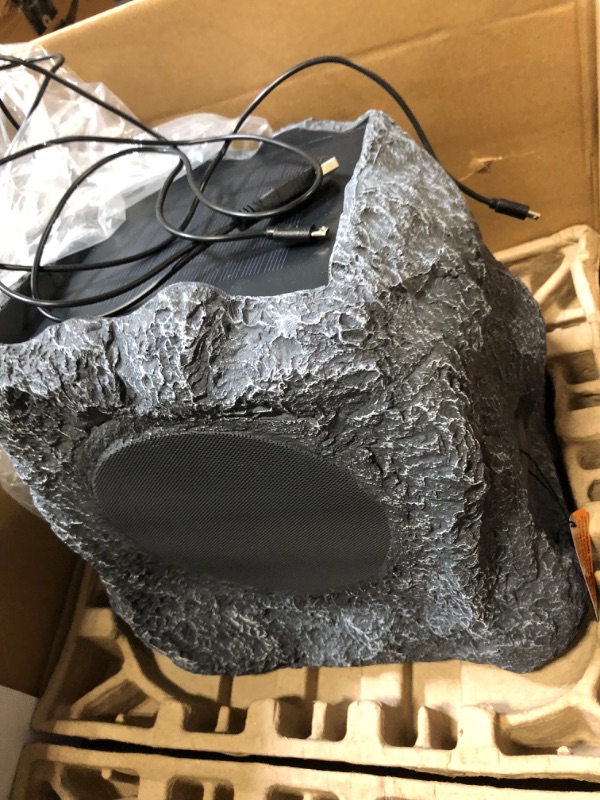 Photo 3 of Innovative Technology Outdoor Rock Speaker Pair - Wireless Bluetooth Speakers for Garden, Patio, Waterproof, Built for all Seasons & Solar Powered with Rechargeable Battery, Music Streaming - Charcoal