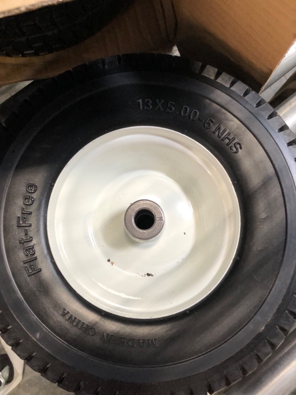 Photo 5 of 2-Pack 13x5.00-6 Flat-Free Tire with Rim,3"Centered Hub with 3/4" Bushings,w/Grease Fitting?400lbs Capacity,13x5-6 No-Flat Solid Rubber Turf Wheel,for Riding Lawn mower,Garden Cart,Wheelbarrow