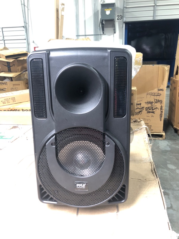 Photo 2 of 8’’ Portable PA Speaker System - Wireless BT Streaming PA & Karaoke Party Audio Speaker, Two Wireless Mic, Wired Microphone, Tablet Stand, Flashing Party Lights, MP3/USB//FM Radio - PHPWA8TB 8 inch Speaker System
*Missing everything, THIS IS ONLY THE SPEA