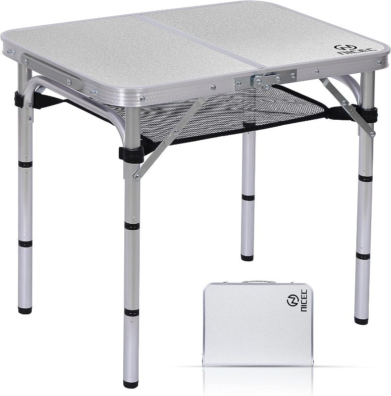 Photo 1 of 
 Nice C Card Table, Folding Picnic Table, Small Table, Adjustable Height Folding Table, Camping, Outdoor, Portable Lightweight Aluminum, with Carry Handle for Beach, Indoor, Office (Small)