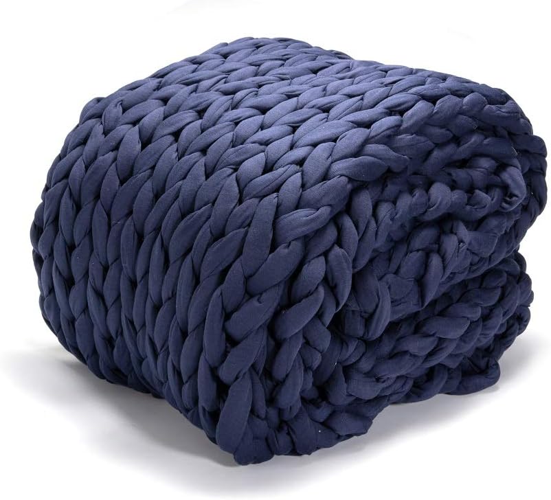 Photo 1 of Alzoear Chunky Knitted Weighted Blanket Handmade Cotton Throw Blankets for Sleep Home Décor Filler Free Cozy for Bed Sofa(Navy,48''x72''-15lbs)