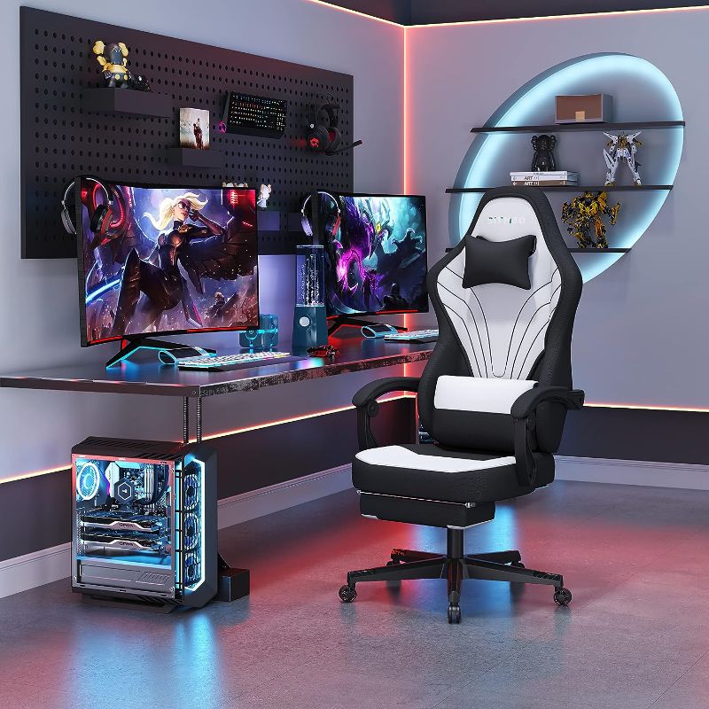 Photo 1 of SITMOD Gaming Chair with Footrest and Lumbar Support, Ergonomic Computer Chair with 360 Degree Swivel and Height Adjustment, Video Game Chairs,Suitable for Heavier Adults? Fabric-White?