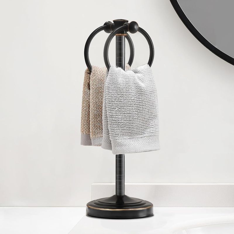Photo 1 of 
Hoimpro Bronze Stainless Steel Standing Towel Rack Bracket, Double Towel Ring Hand Towel Holder with Weighted Base, 16" High Oil Rubbed Bronze Towel Bar