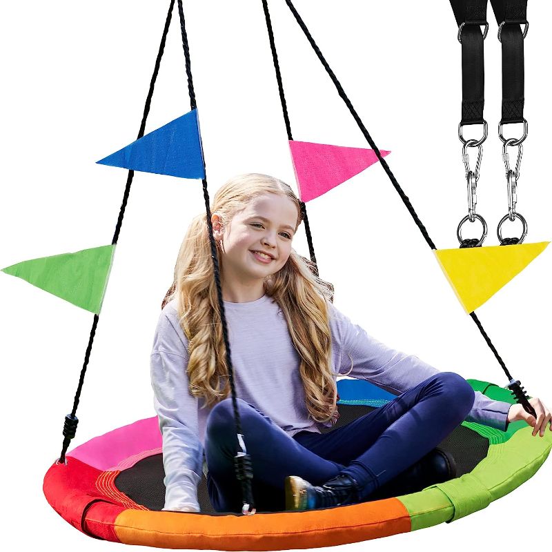 Photo 3 of 40 Inch Tree Swing Saucer Swing - 800Lb Weight Capacity, 900D Oxford Waterproof, With Hanging Straps Tree Swings for Kids Outdoor Swing For Kids Swing | Tire Swing | Tree Swing For Adults | Disc Swing