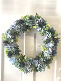 Photo 1 of 23" Circle of Hydrangea Wreath with Blue Hydrangea, Blue Thistle and Green Verbena