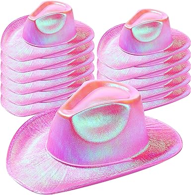 Photo 1 of 12 Pack Cowboy Hats Women Sparkly Cowgirl Hat Metallic Holographic Cowboy Hat for Women Girls Wedding Birthday Neon Party