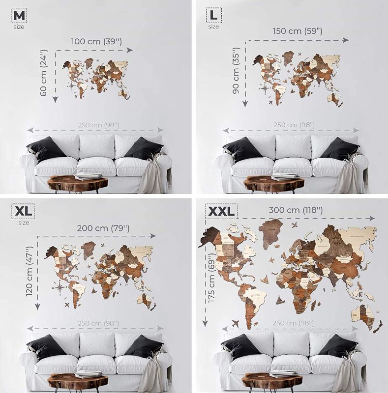 Photo 2 of "AWESOMETIK" 3D Wood World Map Wall Art Decor - With Our Masterpiece Track Your World Travels - Special For Home, Kitchen And Office. Gift Boxed (XL Prime, Multicolor browns)

*see pics. Don't think Iceland or Hawaii are in box after audit. Item labeled X