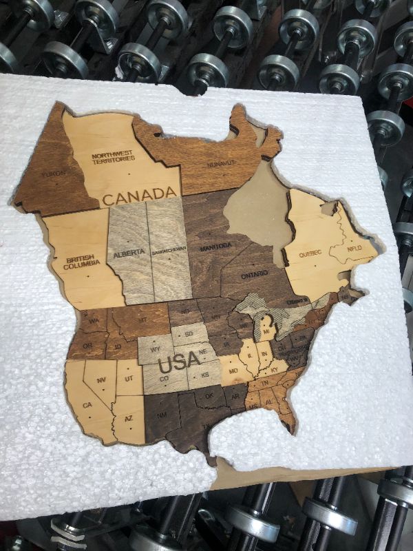 Photo 11 of "AWESOMETIK" 3D Wood World Map Wall Art Decor - With Our Masterpiece Track Your World Travels - Special For Home, Kitchen And Office. Gift Boxed (XL Prime, Multicolor browns)

*see pics. Don't think Iceland or Hawaii are in box after audit. Item labeled X