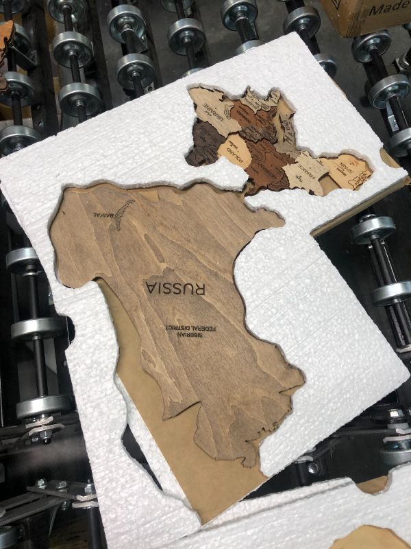 Photo 8 of "AWESOMETIK" 3D Wood World Map Wall Art Decor - With Our Masterpiece Track Your World Travels - Special For Home, Kitchen And Office. Gift Boxed (XL Prime, Multicolor browns)

*see pics. Don't think Iceland or Hawaii are in box after audit. Item labeled X