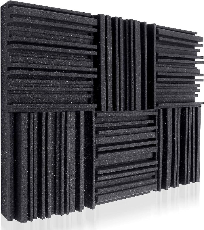 Photo 1 of Acoustic Studio Absorption Foam Panel 24 Pack 2'' X 12'' X 12'' Broadband Sound Absorber-Sound Proof Padding Soundproofing Studio Foam -Periodic Groove Structure (24 Square Feet Black)