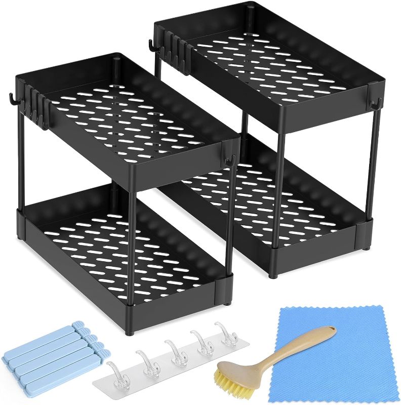 Photo 1 of 2-Pack Under Sink Organizer, Bathroom Organizer, Comes with 4 practical gifts, Cabinet Organizer, Suitable for Multifunctional storage rack for kitchens, bathrooms, countertops, and under counters