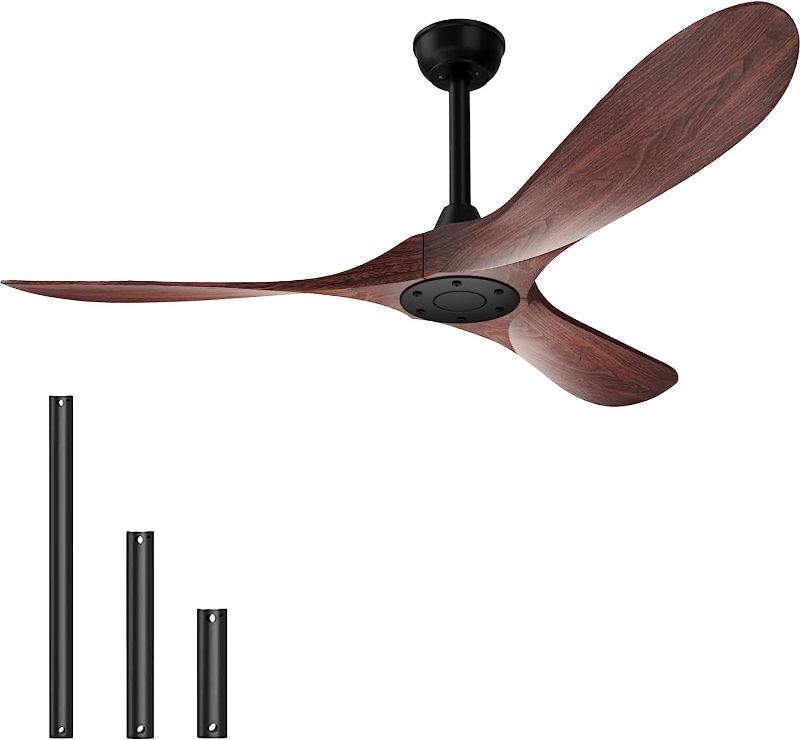 Photo 1 of alescu Ceiling Fan 52" with Remote Control,Modern Reversible DC Motor Ceiling Fans No Lights Plastic Fan Blade for Patio Bedroom Living Room Outdoor Ceiling Fans Walnut Look