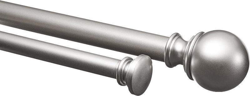 Photo 1 of Amazon Basics 1-Inch Double Extendable Curtain Rods with Round Finials Set, 72 - 144 Inches, Nickel