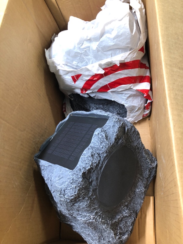 Photo 2 of Innovative Technology Outdoor Rock Speaker Pair - Wireless Bluetooth Speakers for Garden, Patio, Waterproof, Built for all Seasons & Solar Powered with Rechargeable Battery, Music Streaming - Charcoal