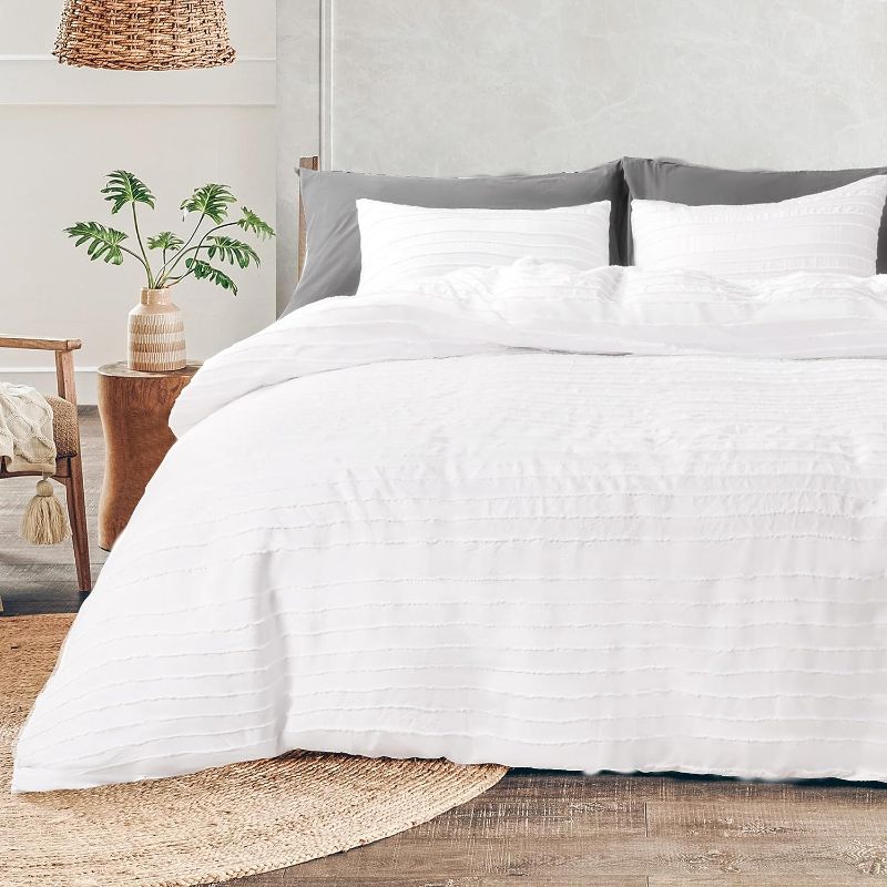 Photo 1 of 
NEXHOME PRO Duvet Cover Queen Size, White 3 Pieces Boho Tufted Duvet Cover Set, Soft and Lightweight Microfiber Comforter Cover Set for All Season (White