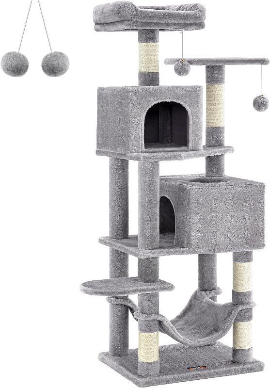 Photo 1 of 
Feandrea Cat Tree, 61-Inch Cat Tower for Indoor Cats, Plush Multi-Level Cat Condo with 5 Scratching Posts, 2 Perches, 2 Caves, Hammock, 2 Pompoms, Light