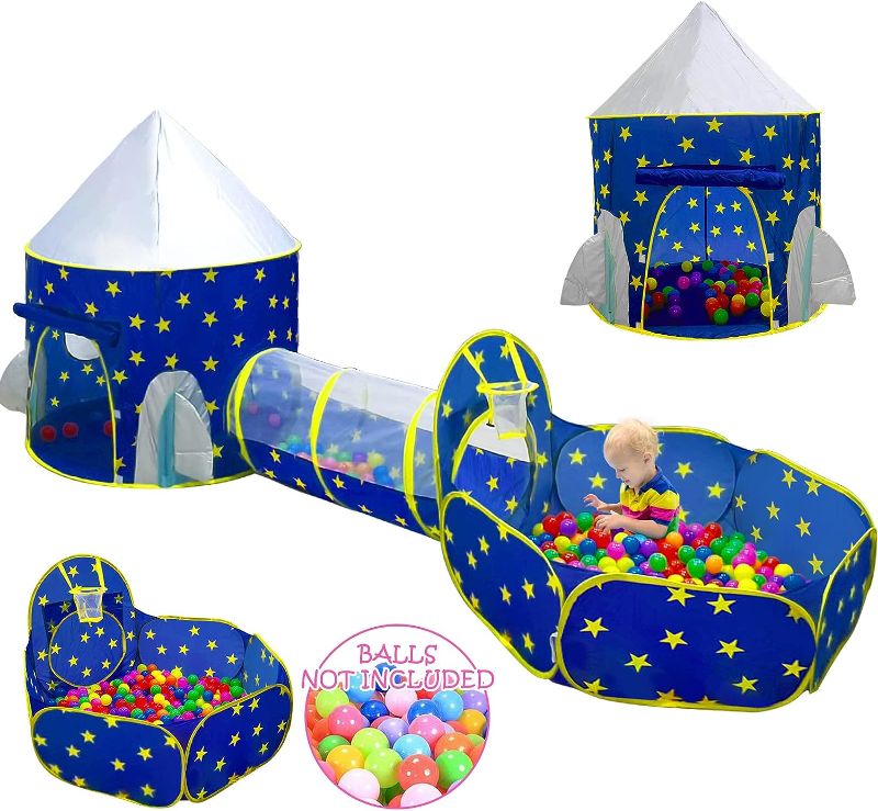 Photo 1 of 
PigPigPen 3pc Kids Play Tent for Boys with Ball Pit, Crawl Tunnel, Princess Tents for Toddlers, Baby Space World Playhouse Toys, Boys Indoor& Outdoor