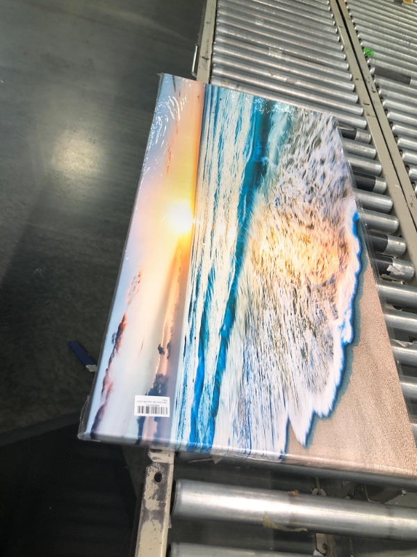 Photo 1 of Beach Pictures Wall-Art For Bedroom - Coastal Artwork for Walls - Blue Ocean Canvas Wall Art Ready To Hang Size 40 x 20 Inch 40"X20" Blue2
