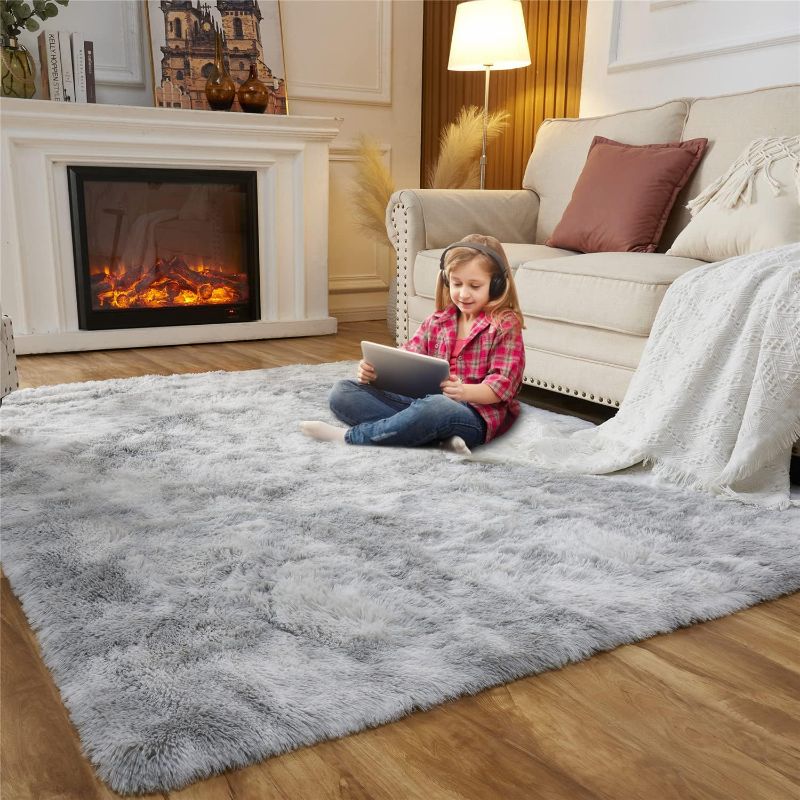 Photo 1 of 
Fluffy Shag Area Rugs for Bedroom, 8 x 10 Feet Tie-Dyed Light Gray Shaggy Throw Rug Plush Living Room Carpet, Fuzzy Shaggy Rugs for Girls Boys Room