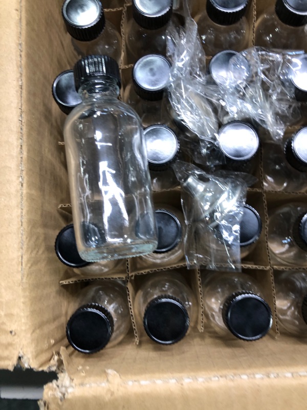 Photo 3 of 36, 2 oz Small Clear Glass Bottles (60ml) with Lids & 3 Stainless Steel Funnels - Boston Round Sample Bottles for Potion, Juice, Ginger Shots, Oils, Whiskey, Liquids - Mini Travel Bottles, NO Leakage