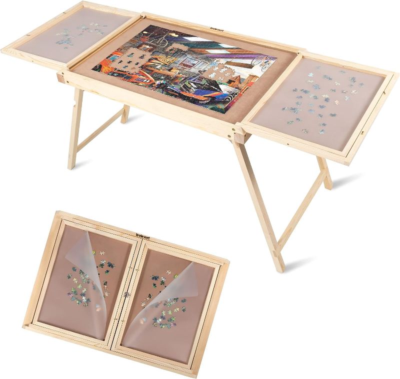 Photo 3 of Lavievert Jigsaw Puzzle Table for Adults, Wooden Portable Puzzle Board with Cover, Large Folding Puzzle Table with Sorting Trays & Legs for Puzzles Up to 1,500 Pieces