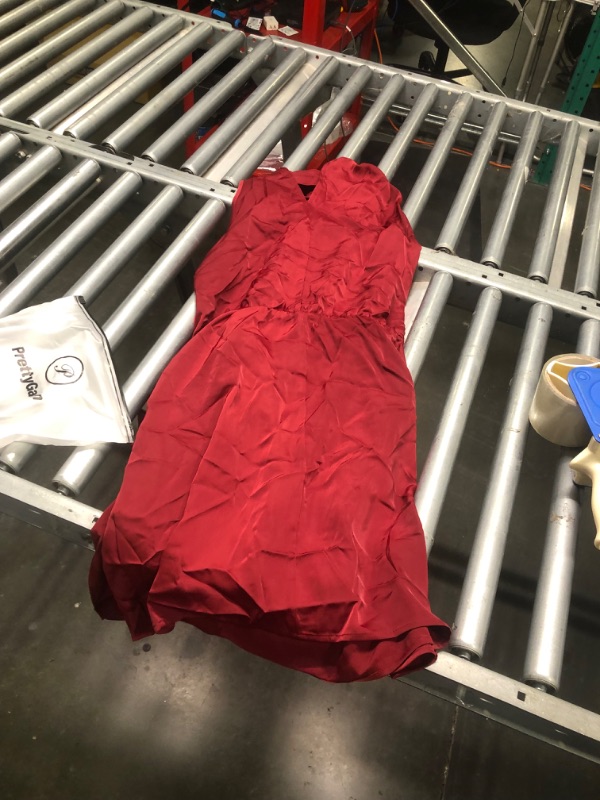 Photo 1 of PRETTYGARDEN Women's Short Formal Satin Dress 2023 Summer Sleeveless Mock Neck Tie Waist Cocktail Party Dresses Deep Red Medium