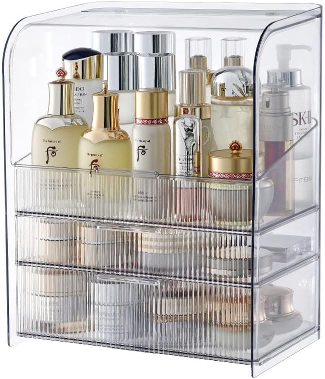 Photo 1 of Clear Large Cosmetic Makeup Organizer With High Drawer Water Proof PET Cosmetics Storage Display Case For Tall Perfume Bottle
