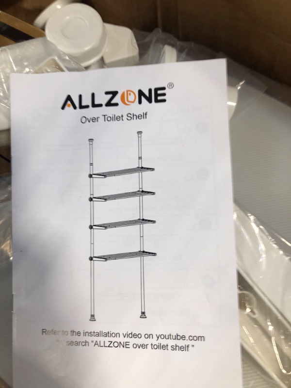 Photo 5 of ALLZONE Bathroom Organizer, Over The Toilet Storage, 4-Tier Adjustable Shelves for Small Room, Saver Space, 92 to 116 Inch Tall, White
