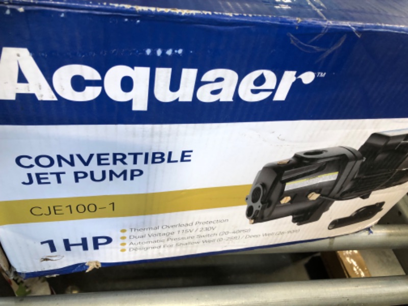 Photo 2 of Acquaer 1HP Shallow/Deep Well Jet Pump, Cast Iron Convertible Pump with Ejector Kit, Well Depth Up to 25ft or 90ft, 115V/230V Dual Voltage, Automatic Pressure Switch