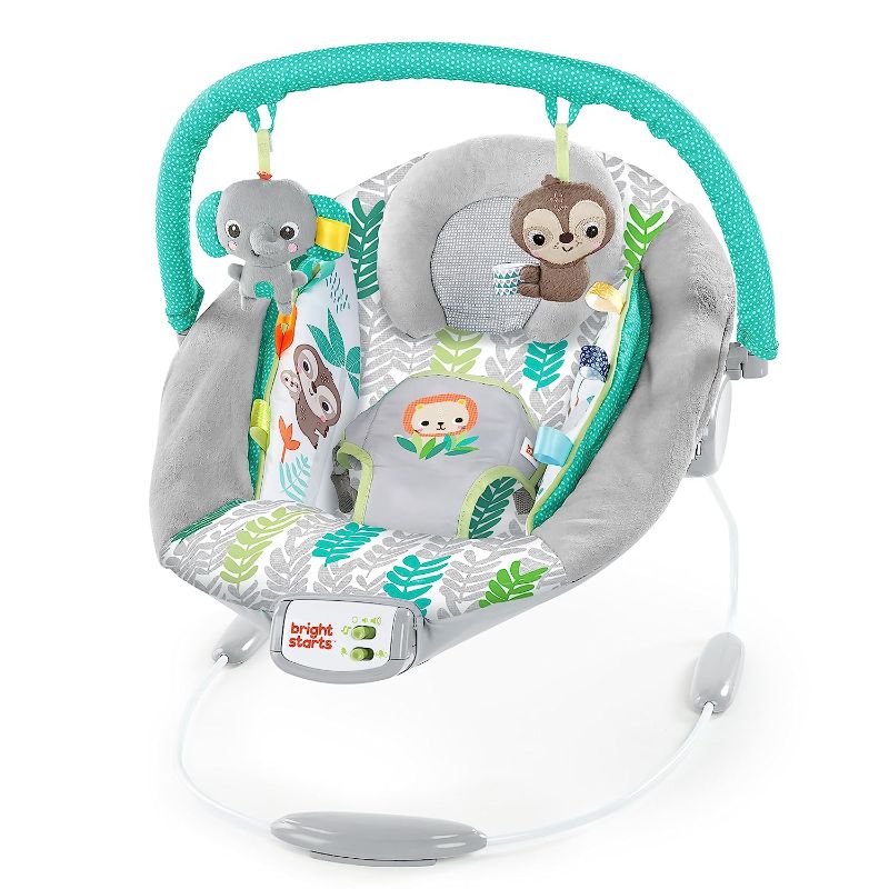 Photo 1 of Bright Starts Comfy Baby Bouncer Soothing Vibrations Infant Seat - Taggies, Music, Removable-Toy Bar, 0-6 Months Up to 20 lbs (Jungle Vines)
