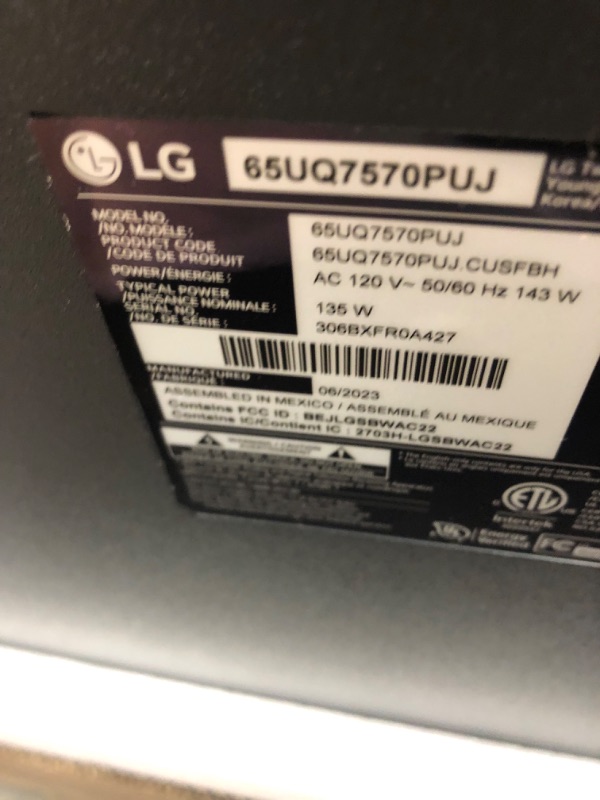 Photo 6 of ---- TV DOESN'T TURN ON --- LG 65 Class 4K UHD Smart LED TV - 65UQ7570PUJ