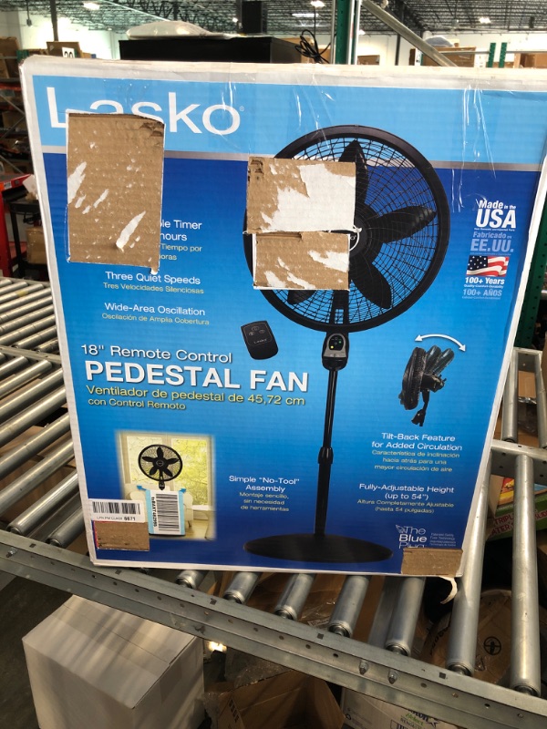 Photo 3 of Lasko 1843 18? Remote Control Cyclone Pedestal Fan with Built-in Timer, Black Features Oscillating Movement and Adjustable Height Standard Packaging