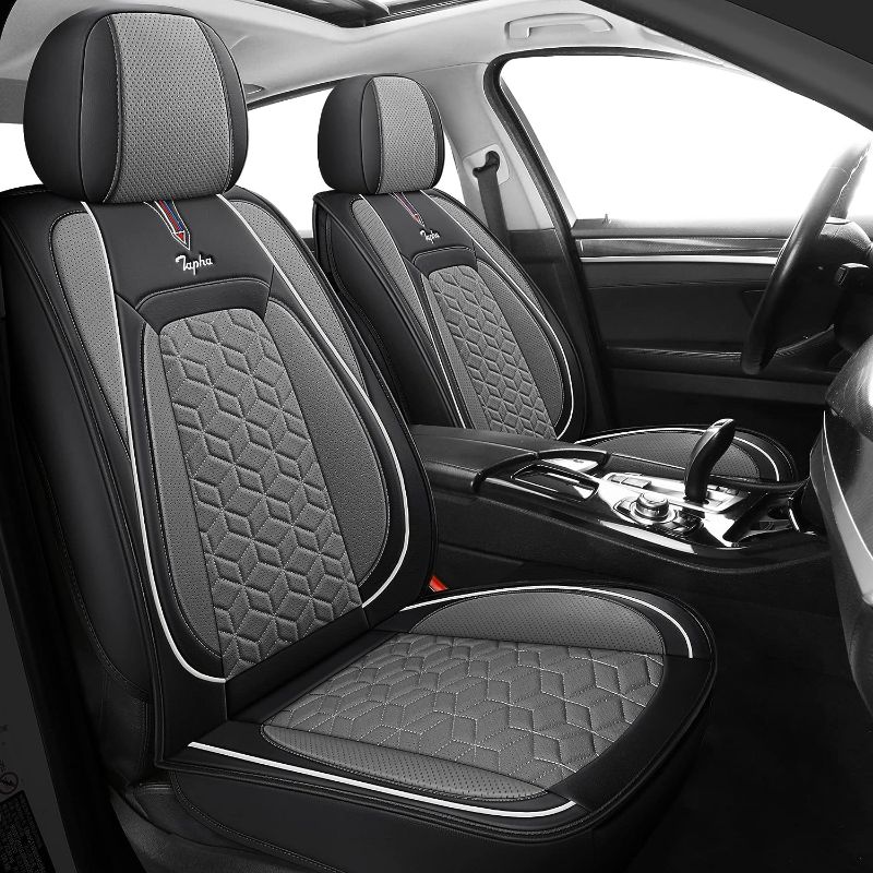 Photo 1 of TAPHA Executive Leatherette Car Seat Cover & Cushion Set, Breathable and Water-Resistant, Universal Fit for Car SUV & Truck (Front Seats Only, Black & Grey) (TAP-01-A3) Front Seats (2 PCS) Black & Grey