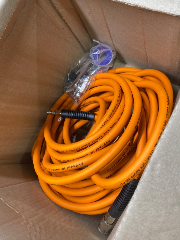 Photo 2 of FYPower Air Compressor Hose 3/8 Inch x 50 Feet Hybrid Hose with Fittings, Flexible and Kink Resistant, 1/4" Industrial Quick Coupler and Plug Kit 50 FT