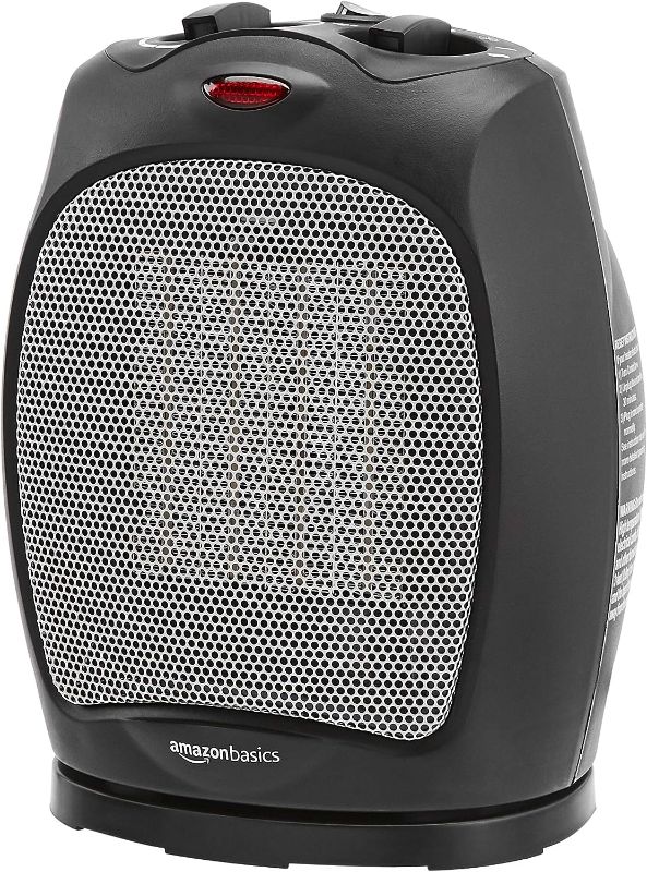 Photo 1 of Amazon Basics 1500W Oscillating Ceramic Heater with Adjustable Thermostat, Black
