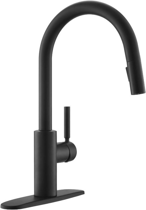 Photo 1 of Black Kitchen Faucet with Pull Down Sprayer, VFAUOSIT Industrial Commercial Stainless Steel Single Handle Single Hole 3 Hole RV Laundry Pull Down Pull Out Gooseneck Kitchen Sink Faucets Matte Black