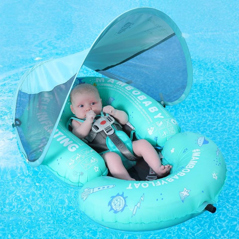 Photo 1 of Mambobaby Baby Pool Floats Hammock with Canopy - Portable Swimming Floating Toys Self-Inflating Water Hammock Pool Raft Floatie Lounger for Baby Summer Lake Beach UPF50+