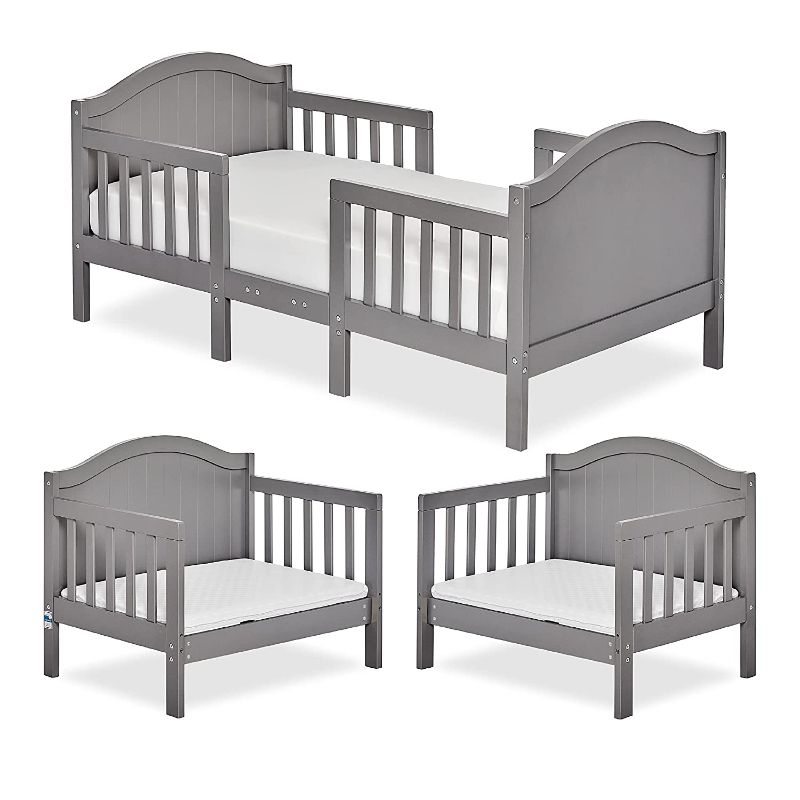 Photo 1 of Dream On Me Portland 3 in 1 Convertible Toddler Bed in Steel Grey, Greenguard Gold Certified & Dream On Me Disposable Face Mask I Pack of 10 Toddler Bed with Face Mask Steel Grey