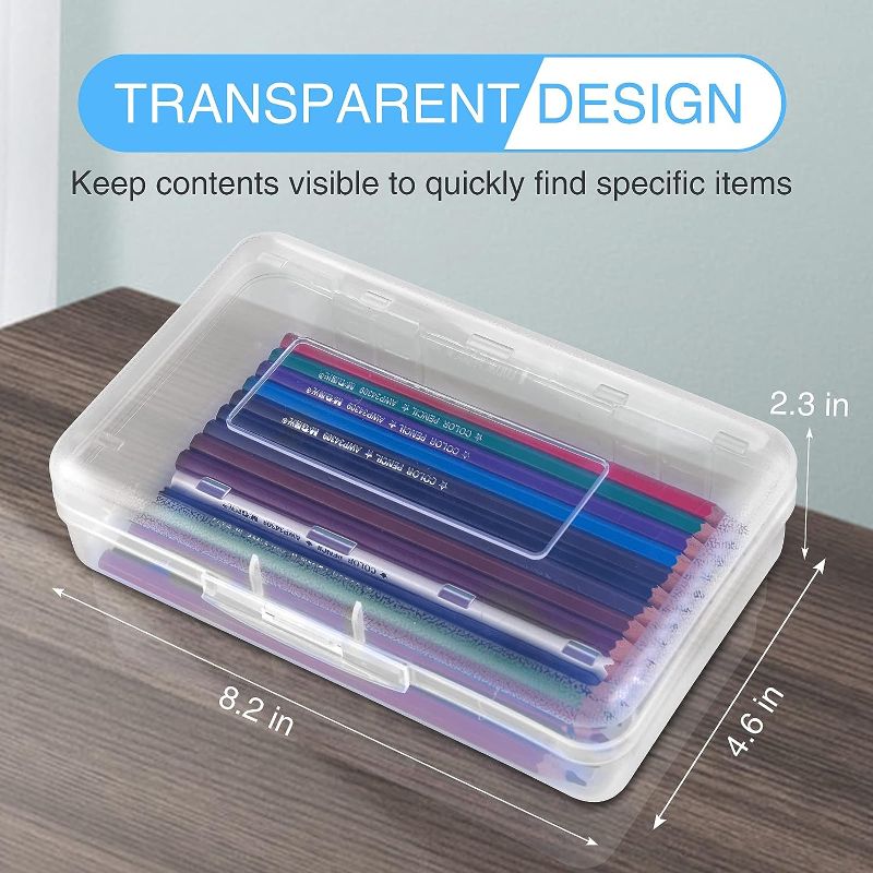 Photo 1 of Sooez 4Pack Clear Pencil Box, Plastic Large Capacity Pencil Boxes Plastic Boxes with Snap-tight Lid, Office Supplies Storage Organizer Box, Stackable Design and Stylish