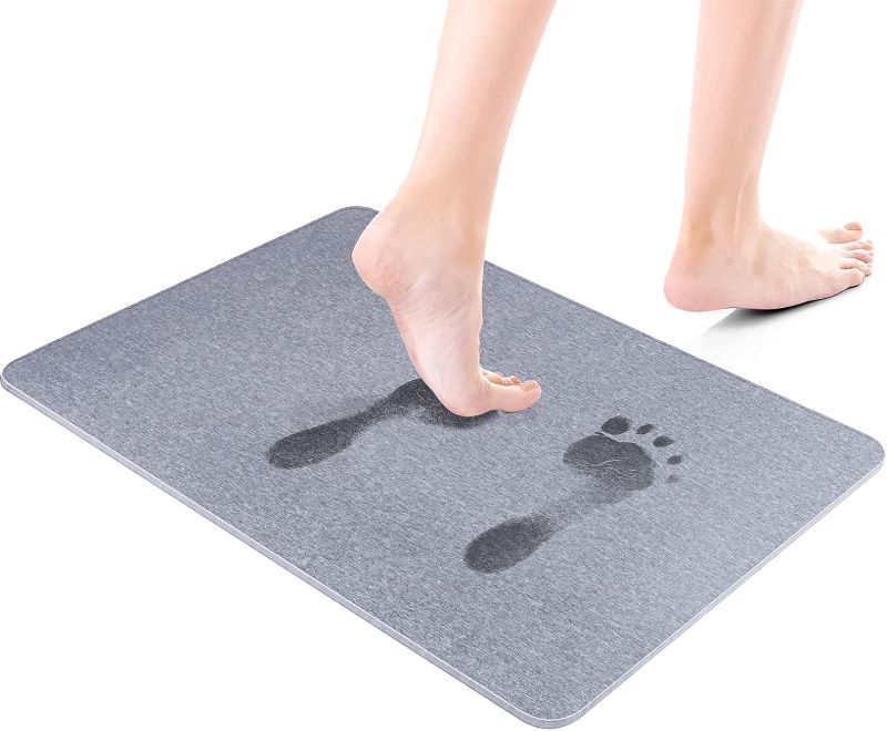 Photo 1 of CECOKESO Diatomaceous Earth Bath Mat, Nonslip Absorbent Fast Drying Hard with Additional Anti-Slip Mat, Sandpaper, Grey 23.62" x 15.35" Grey 23.62 x 15.35 inch