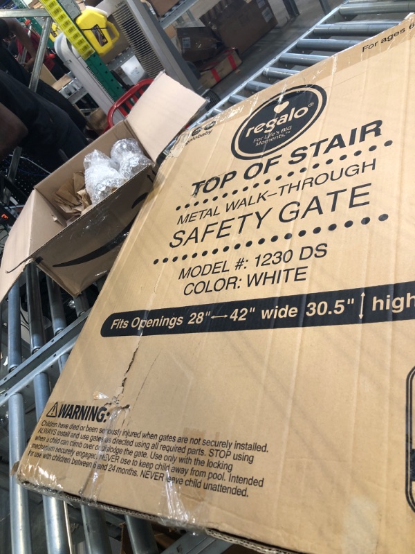 Photo 1 of Regalo 2-in-1 Extra Wide Stairway and Hallway Walk ThroughBaby Safety Gate, Hardware Mounting, White 24"x40.5"x28.5"(Pack of 1) 24"x40.5"x28.5"(Pack of 1) Metal