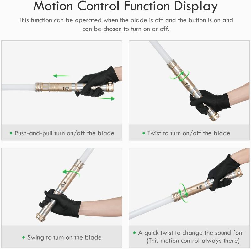 Photo 1 of CUSTOM SABER Smooth Swing RGBX Light Saber, Motion Control for Turn on/Off The Blade, 12 Sound Fonts Support Dueling, Light Saber for Adults Gift with Belt Clip and Blade Plug-Gold 12 Sound Fonts Gold