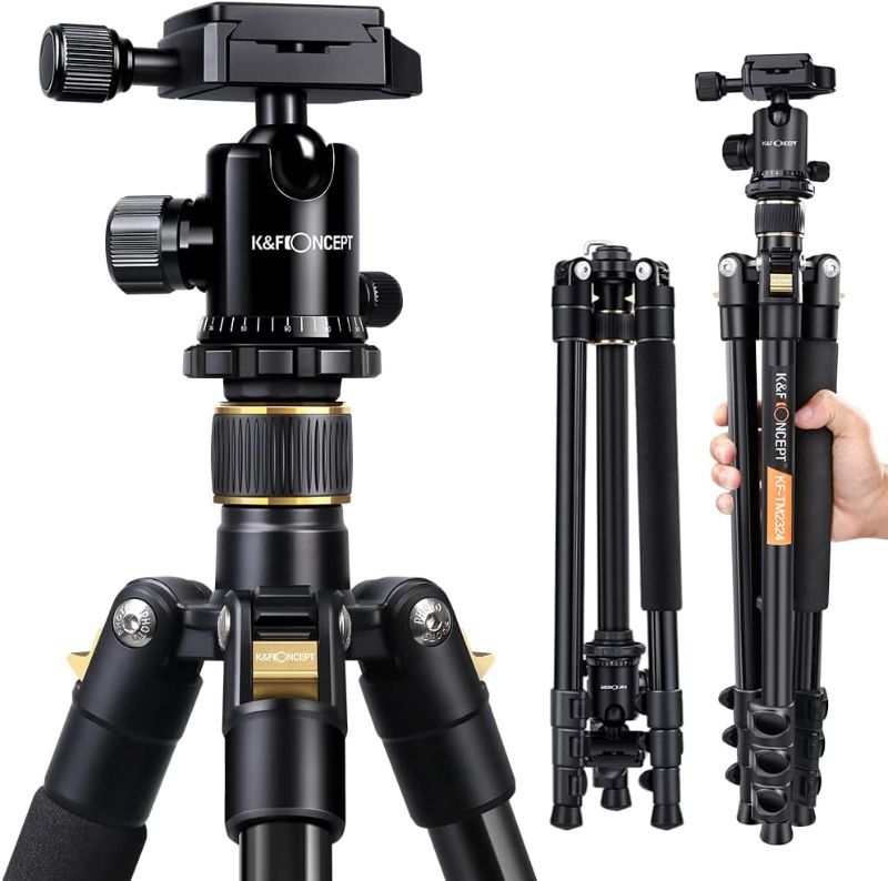 Photo 1 of K&F Concept 64''/162cm DSLR Tripod,Lightweight and Compact Aluminum Camera Tripod with 360 Panorama Ball Head Quick Release Plate for Travel and Work B234A1+BH-28 (TM2324)
