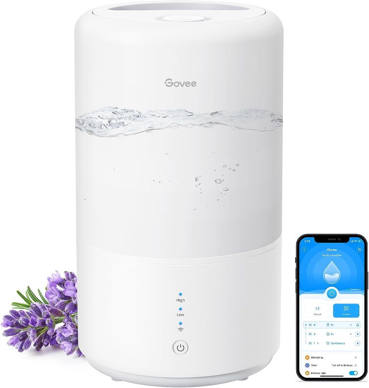 Photo 1 of Govee Smart WiFi Humidifiers for Bedroom, Top Fill Cool Mist Humidifiers for Baby and Plants, Work with Alexa, Auto Humidity Adjustment, 24 dB Super Quiet, Essential Oil Diffuser, 24H Timer, 3L
